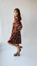 The Thweatt Floral Detail Dress in Brown Velvet