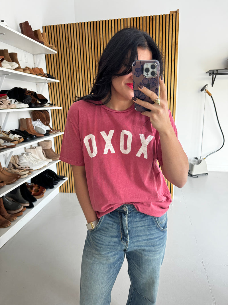 The Oversized XOXO Graphic Tee in Red