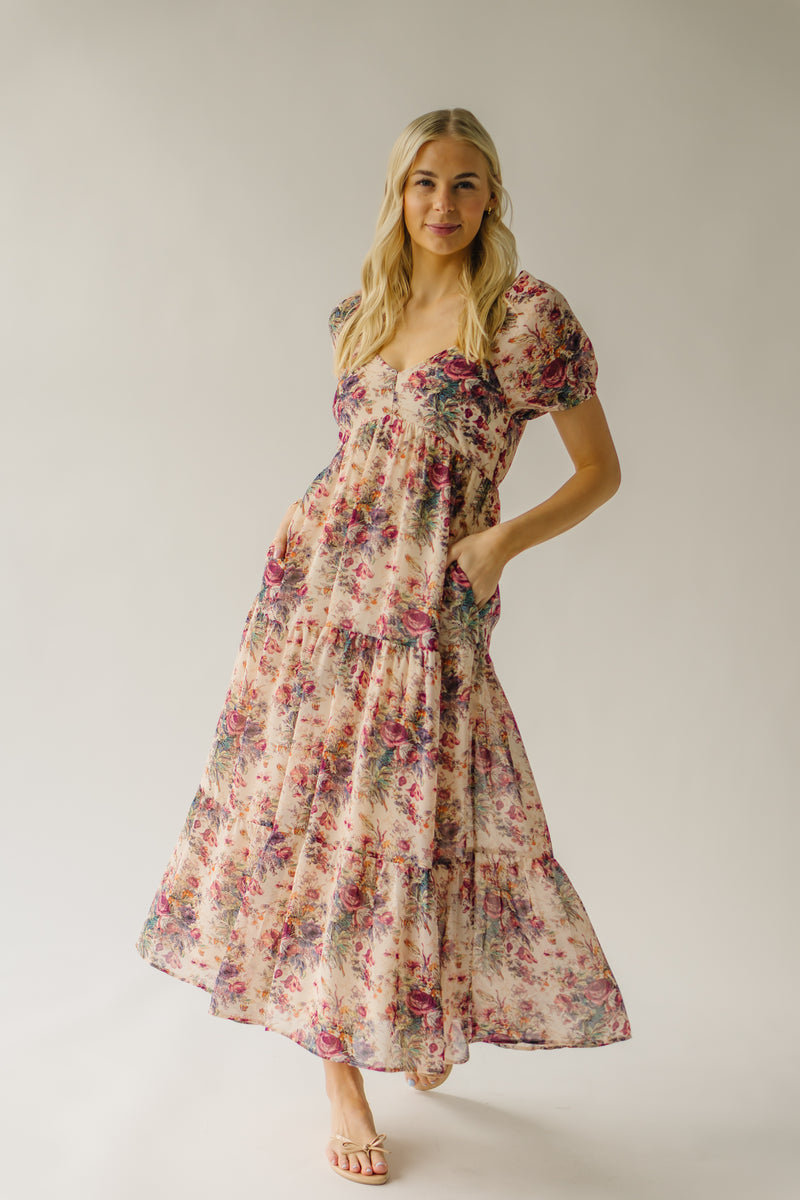 The Stratford Chiffon Floral Dress in Cream Multi