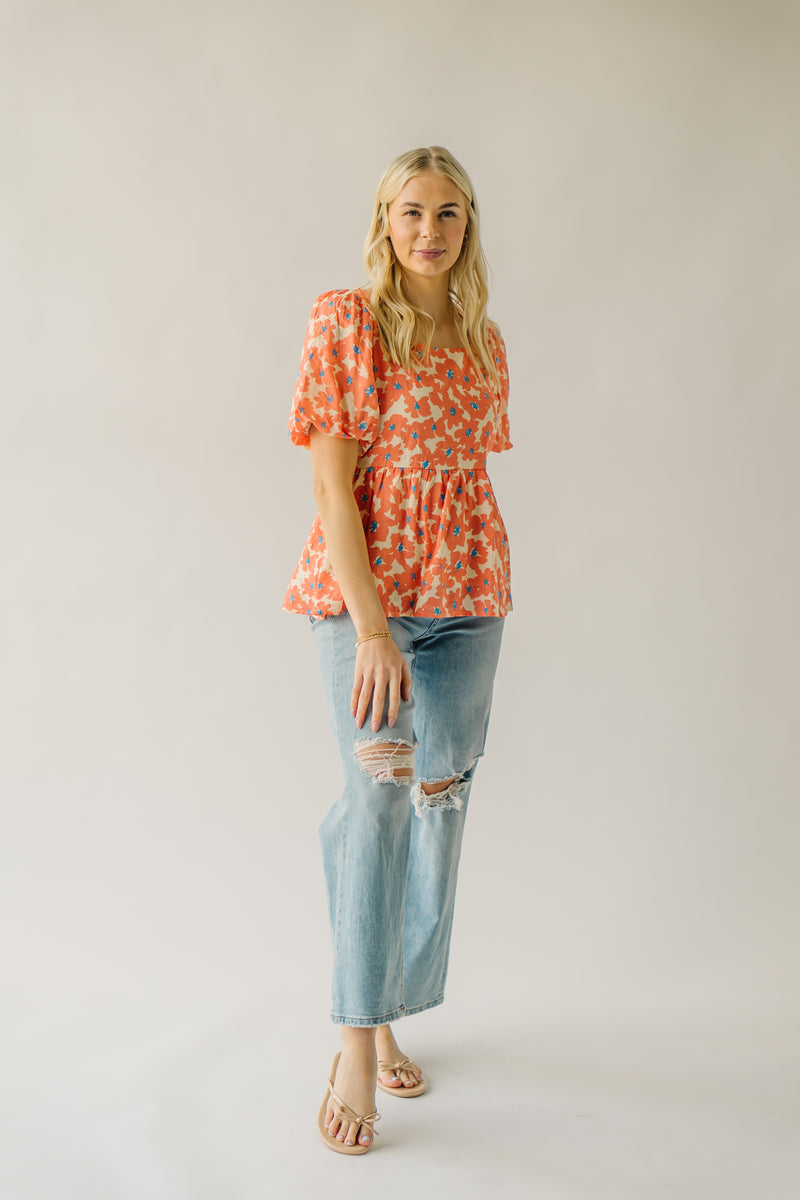The Blanch Floral Bubble Sleeve Blouse in Orange Multi