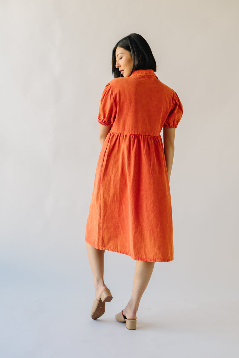 The Celeste Button-Up Dress in Orange