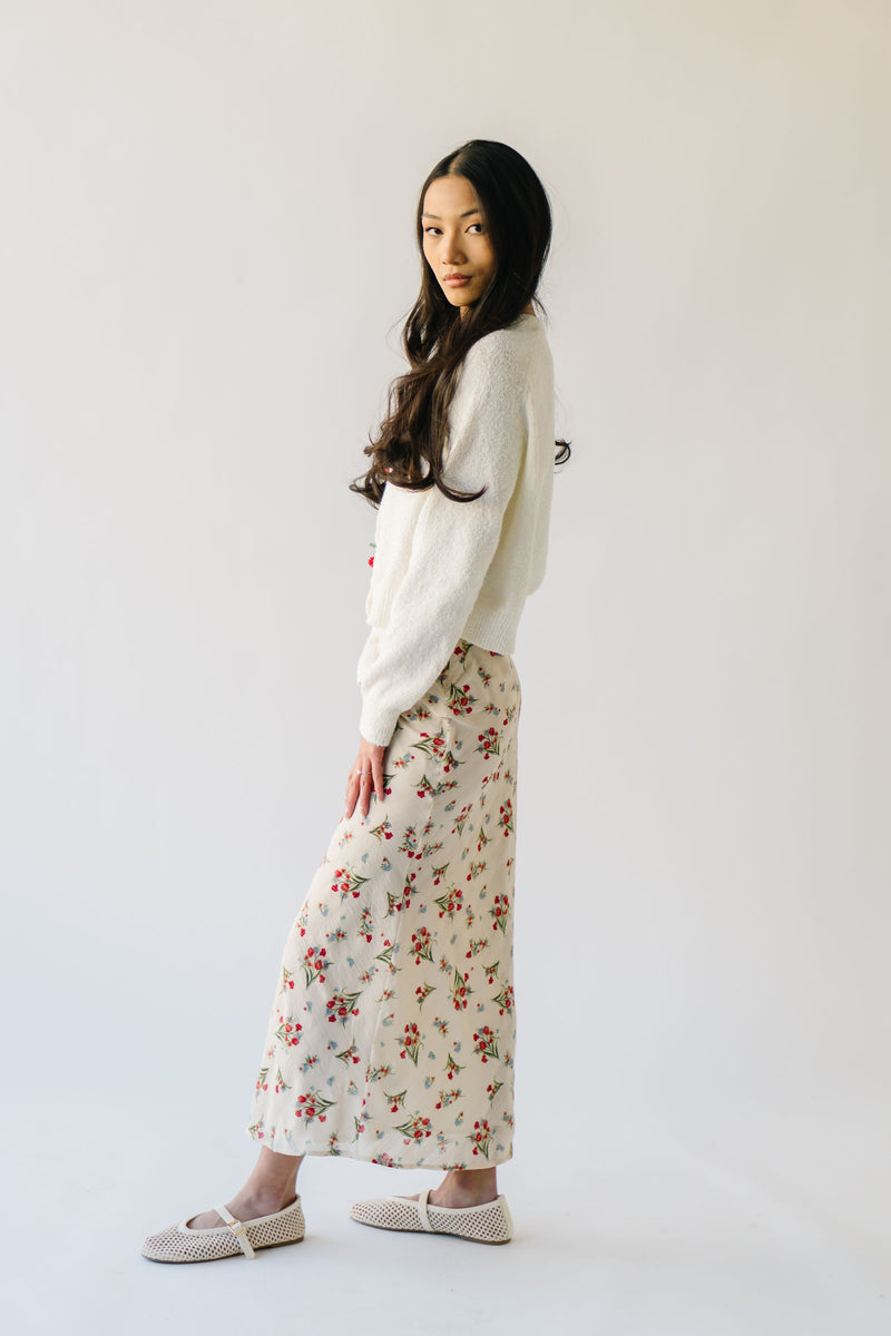 The Samira Floral Maxi Skirt in Cream