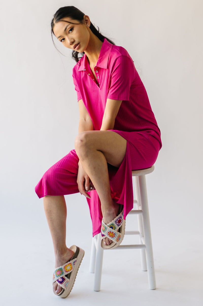 The Snyder Ribbed Polo Dress in Magenta