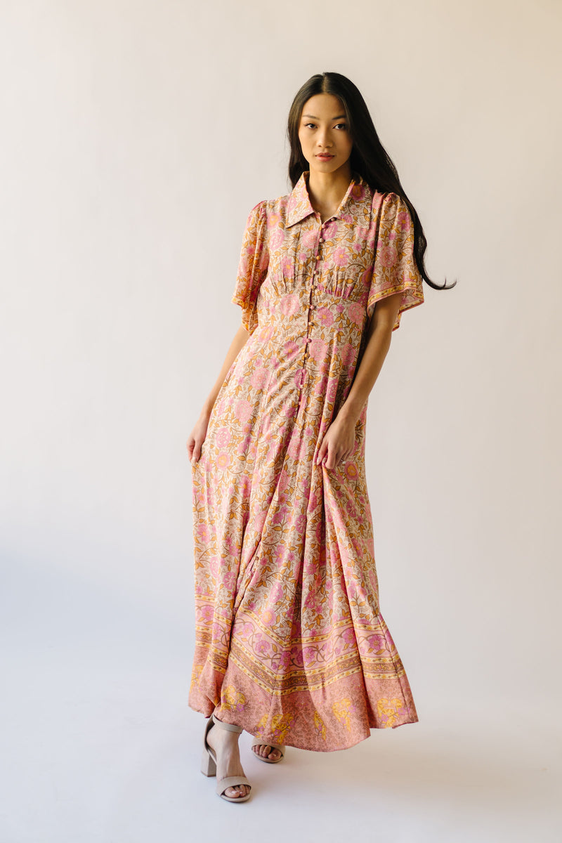 The Robbi Floral Patterned Button Maxi Dress in Vintage Rose