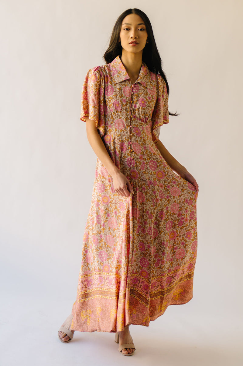 The Robbi Floral Patterned Button Maxi Dress in Vintage Rose