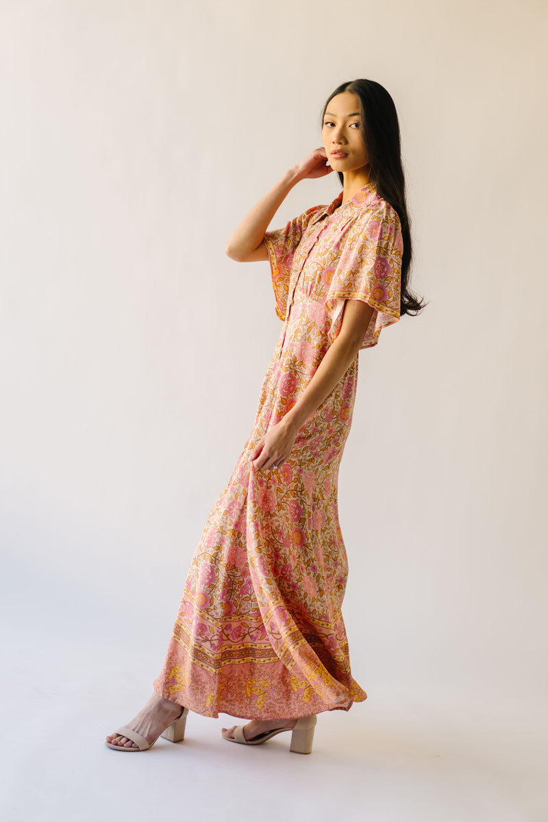 The Robbi Floral Patterned Button Maxi Dress in Vintage Rose