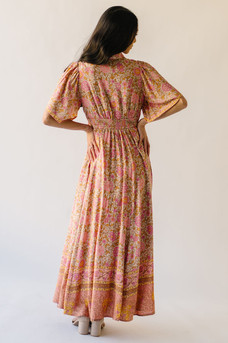 The Robbi Floral Patterned Button Maxi Dress in Vintage Rose
