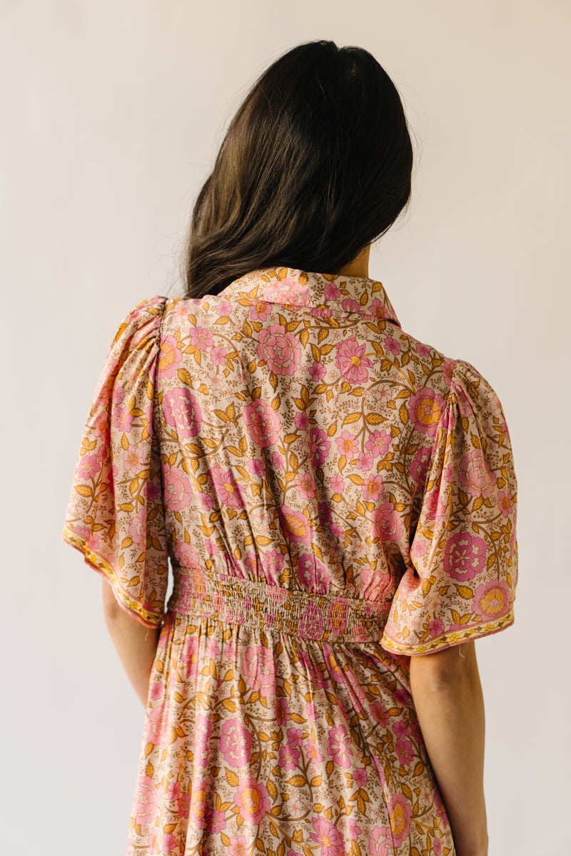 The Robbi Floral Patterned Button Maxi Dress in Vintage Rose