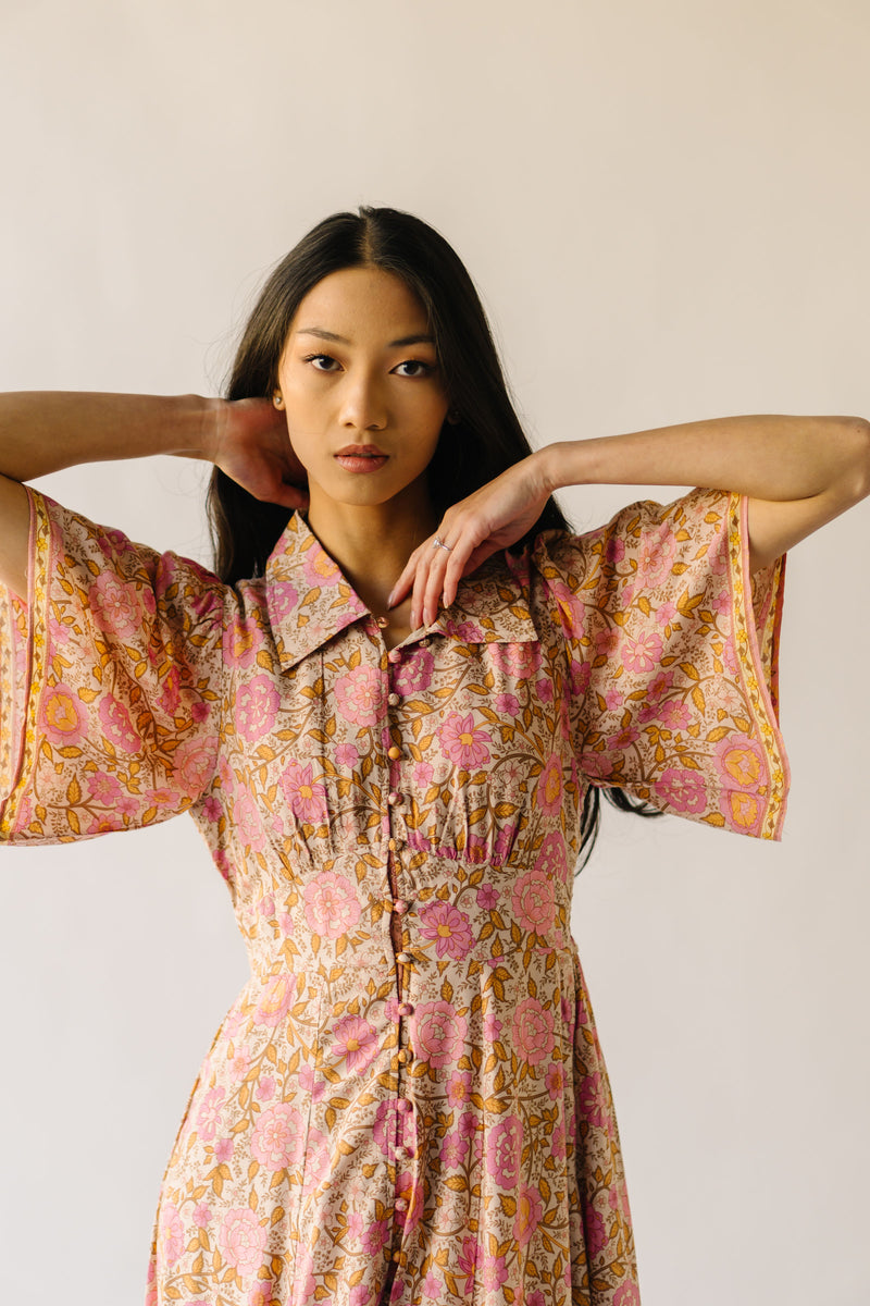 The Robbi Floral Patterned Button Maxi Dress in Vintage Rose