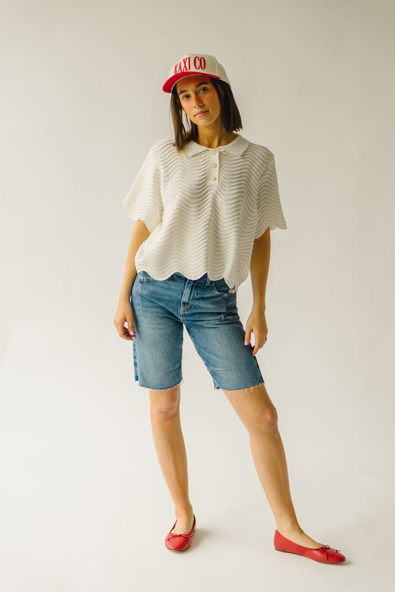 The Workman Scalloped Detail Blouse in Off White