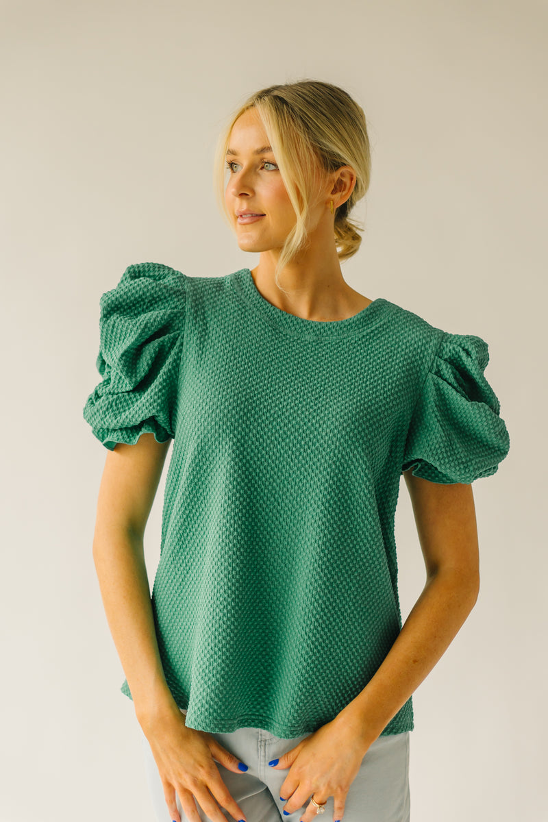 The Markos Pleated Puff Sleeve Blouse in Green