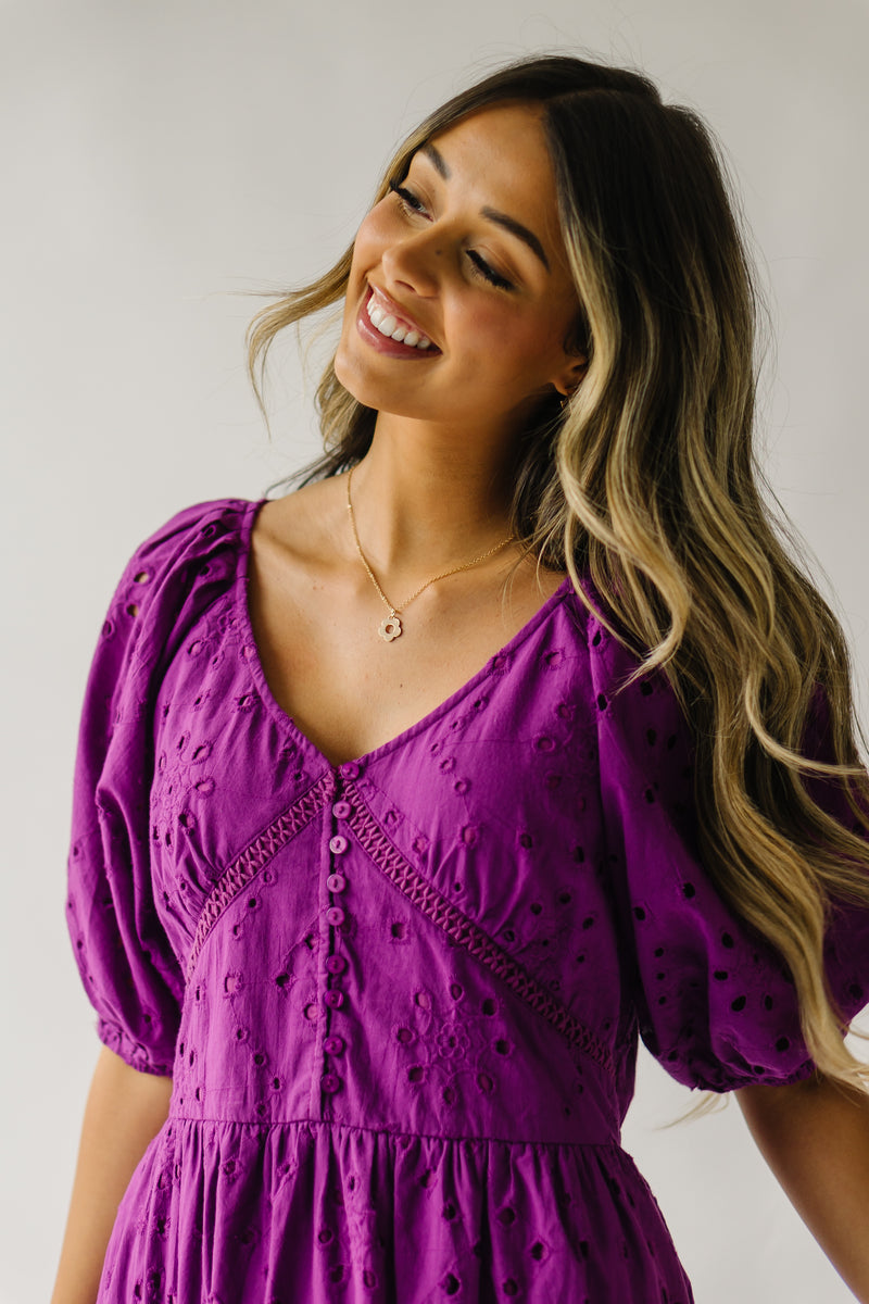 The Tandie Eyelet Detail Midi Dress in Magenta
