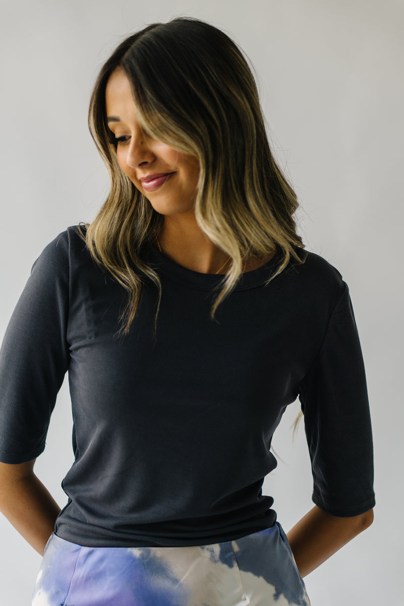 The Newlin Ribbed Knit Tee in Charcoal