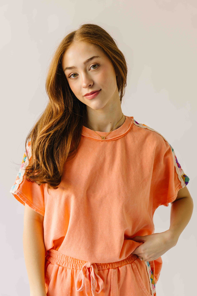 The Sally Crochet Detail Top in Papaya