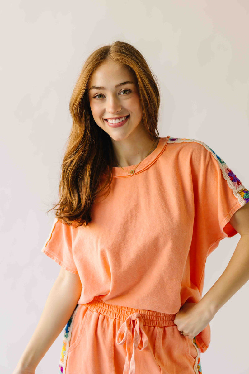 The Sally Crochet Detail Top in Papaya
