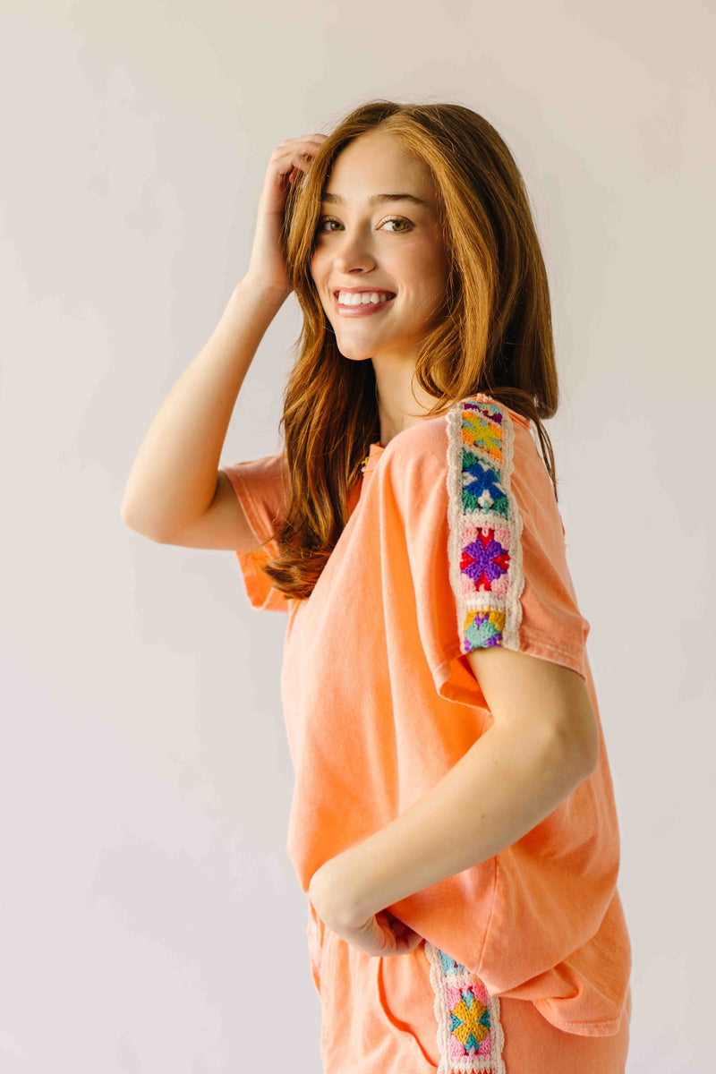 The Sally Crochet Detail Top in Papaya
