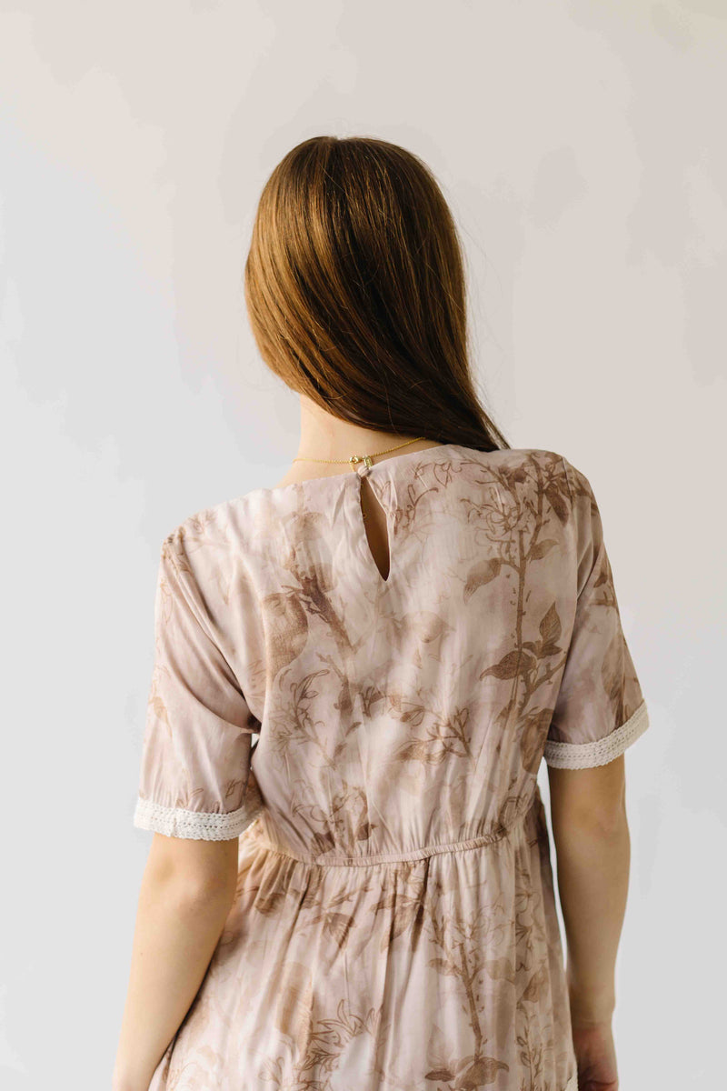 The Gendron Lace Trim Midi Dress in Taupe