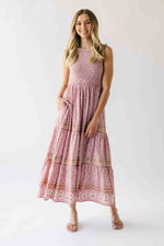 The Desiree Patterned Maxi Dress in Dusty Pink