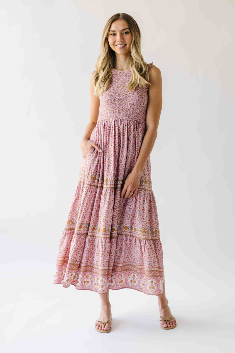 The Desiree Patterned Maxi Dress in Dusty Pink