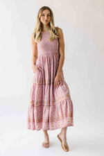 The Desiree Patterned Maxi Dress in Dusty Pink