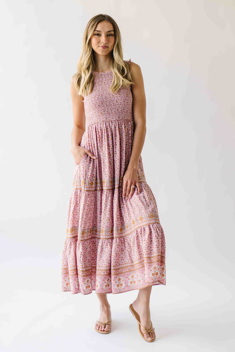 The Desiree Patterned Maxi Dress in Dusty Pink
