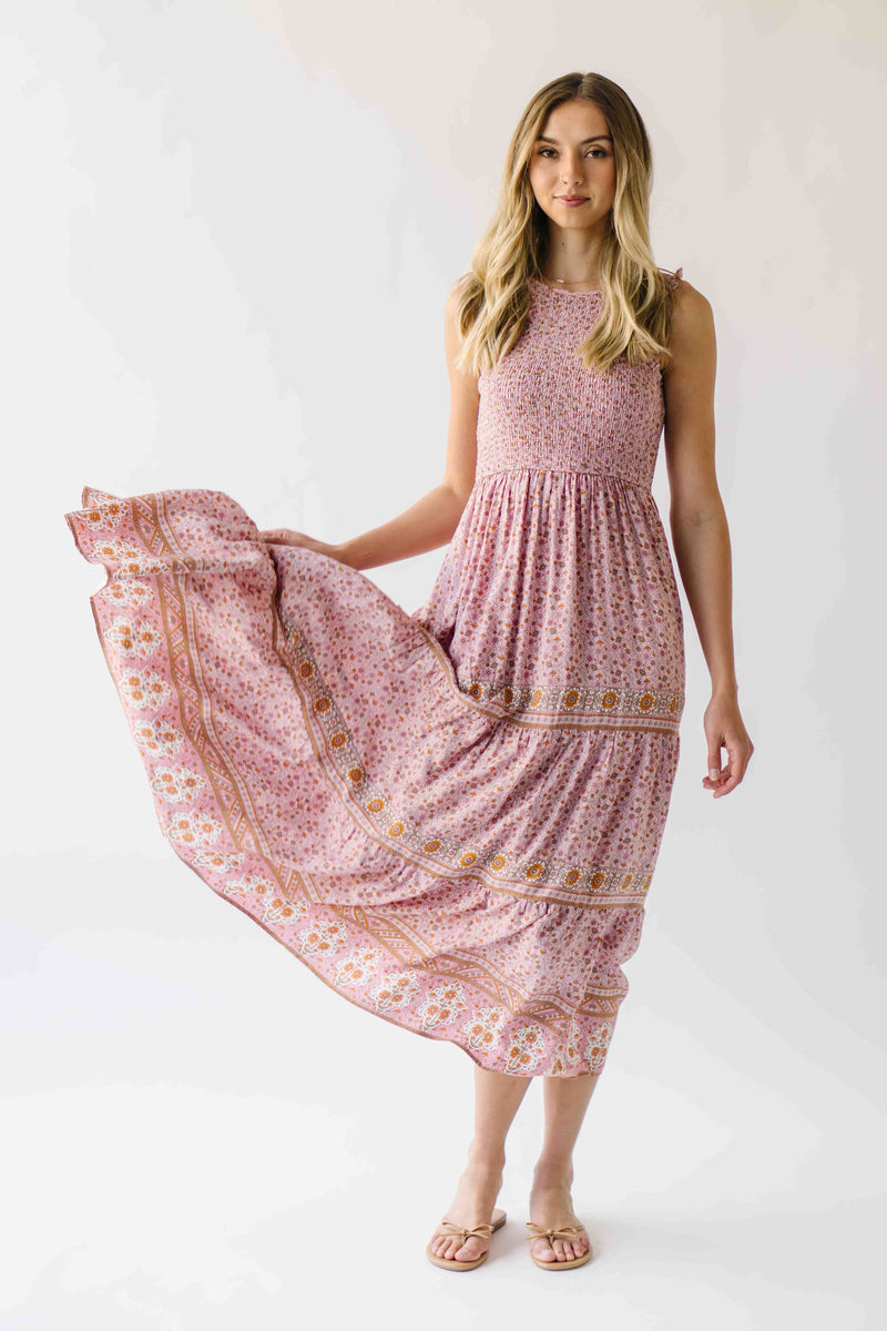 The Desiree Patterned Maxi Dress in Dusty Pink
