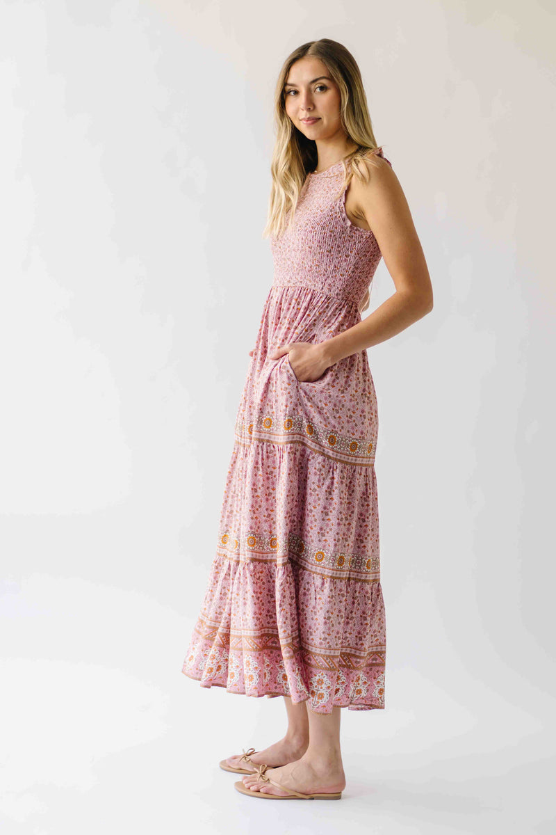 The Desiree Patterned Maxi Dress in Dusty Pink