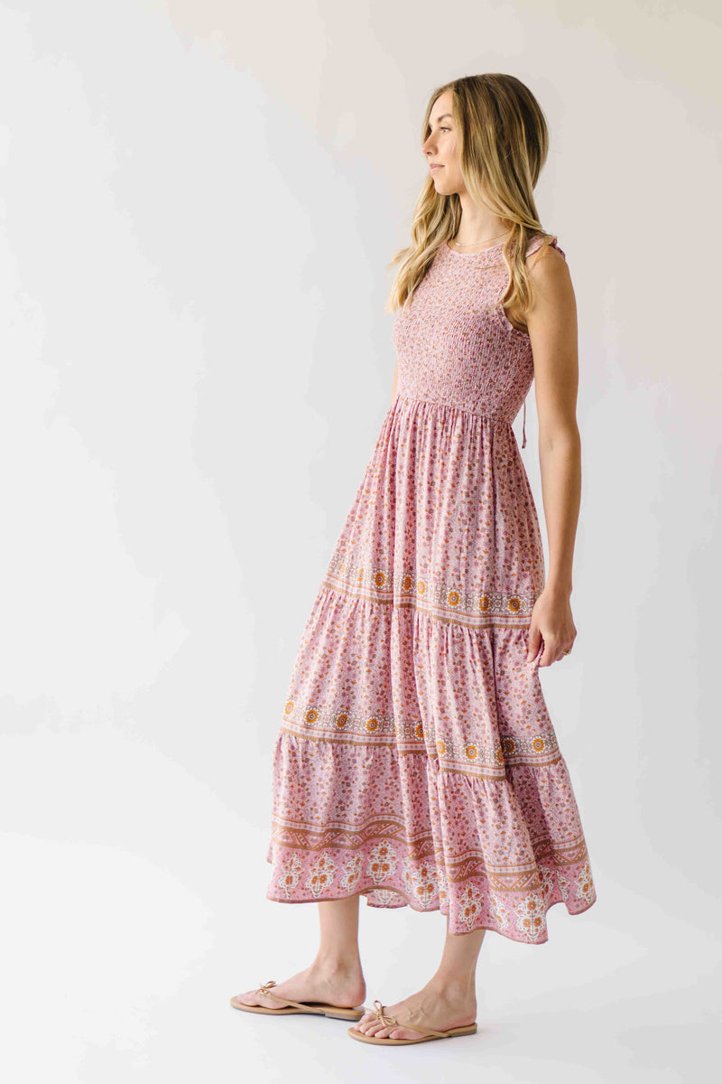 The Desiree Patterned Maxi Dress in Dusty Pink