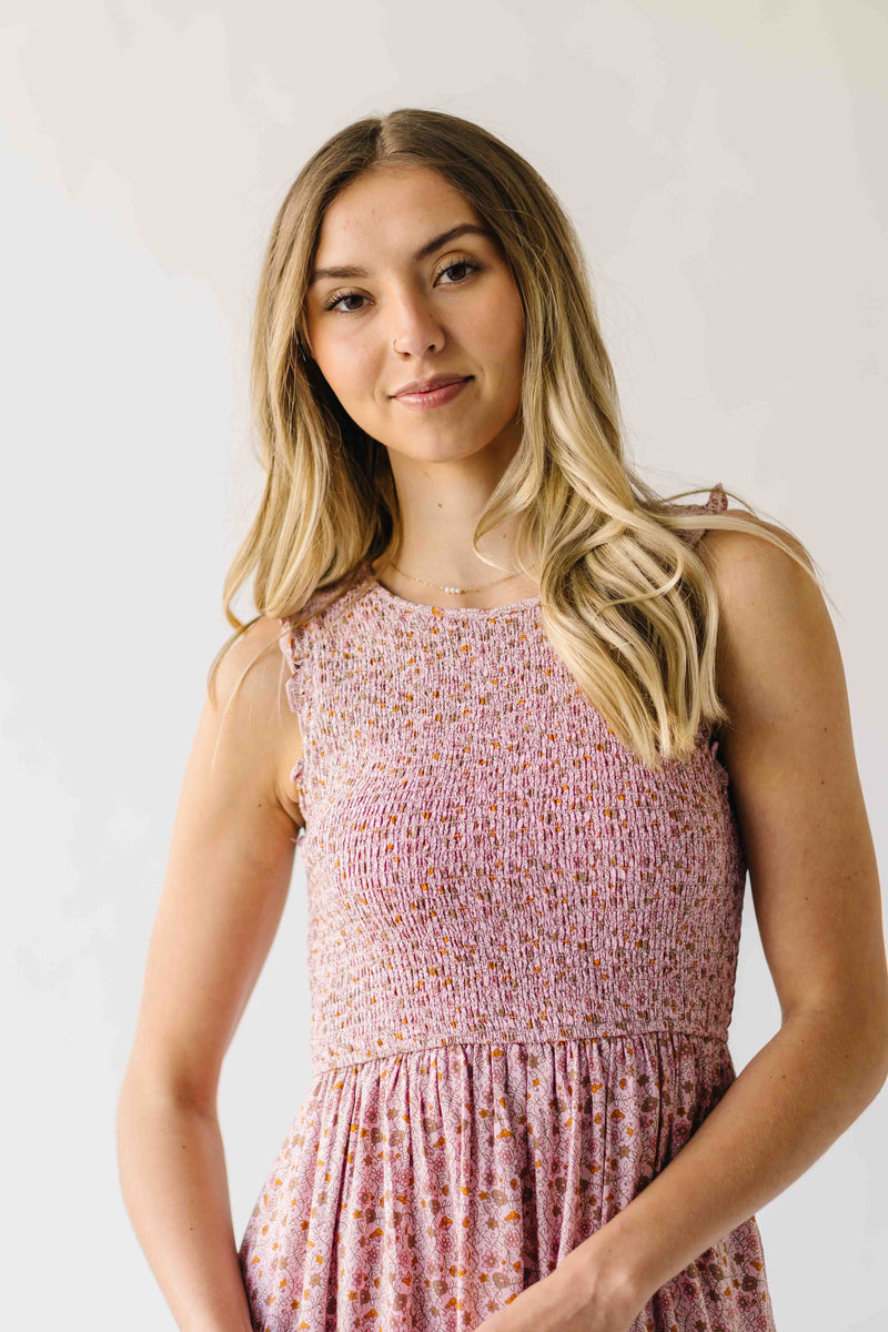 The Desiree Patterned Maxi Dress in Dusty Pink