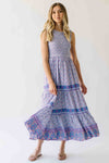 The Desiree Patterned Maxi Dress in Dusty Indigo