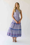 The Desiree Patterned Maxi Dress in Dusty Indigo