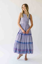 The Desiree Patterned Maxi Dress in Dusty Indigo