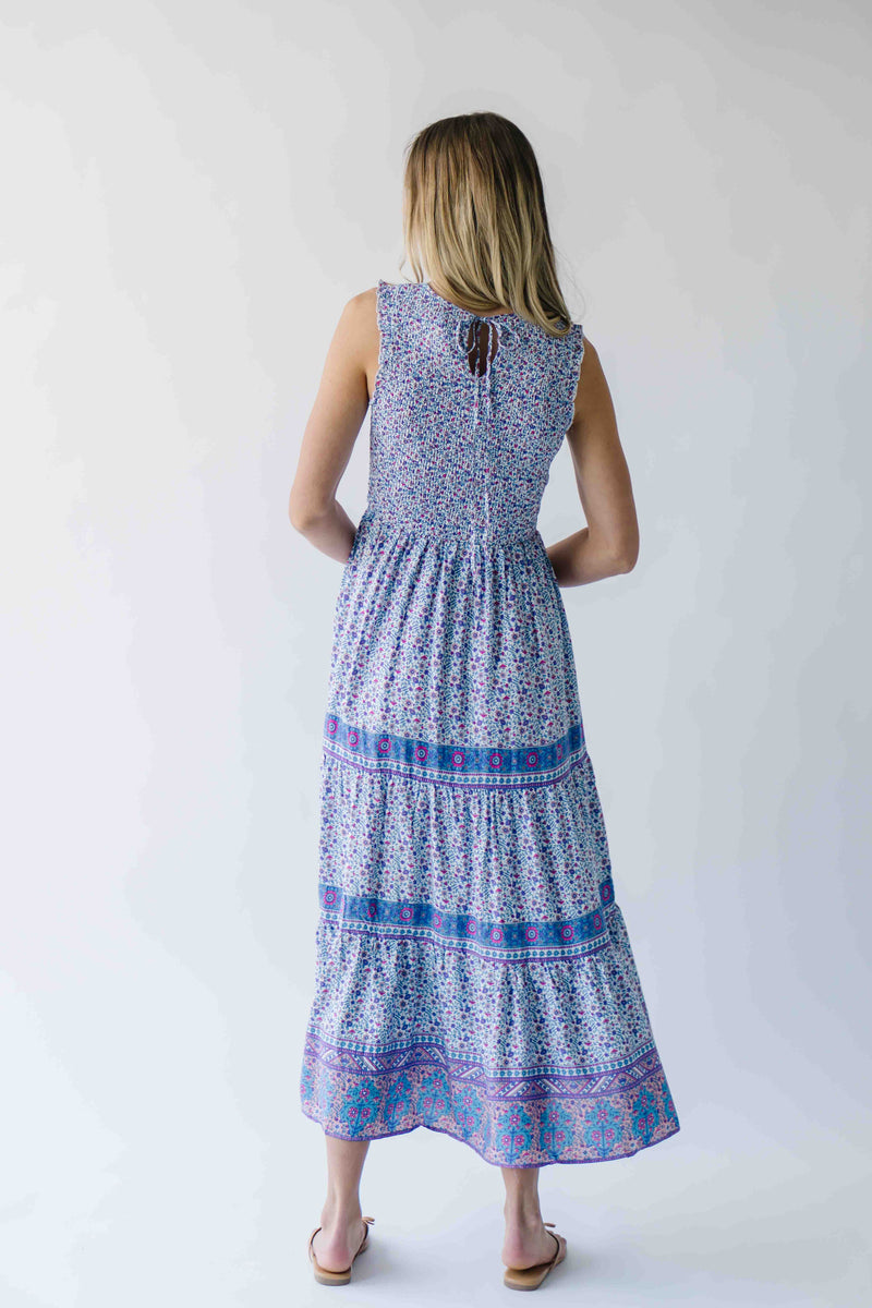 The Desiree Patterned Maxi Dress in Dusty Indigo