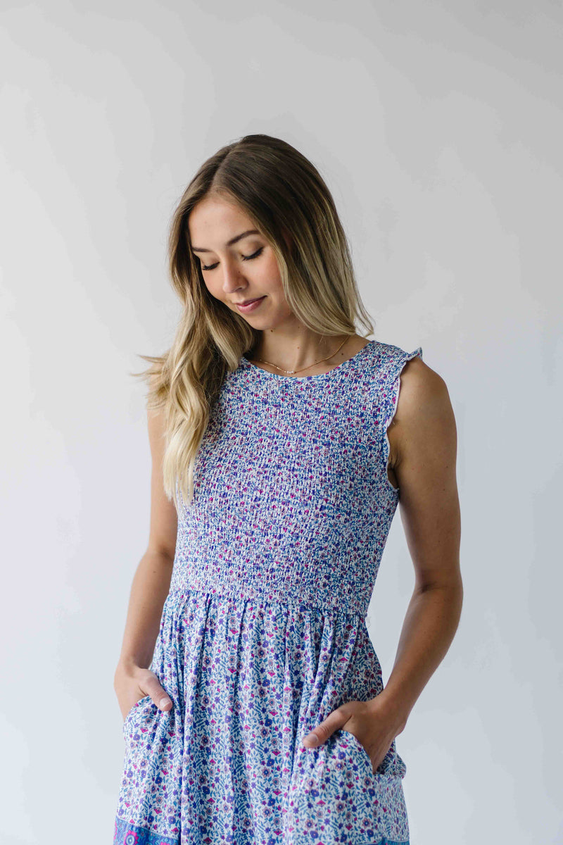 The Desiree Patterned Maxi Dress in Dusty Indigo