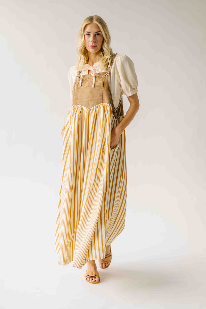 The Hellen Denim Overall Dress in Washed Taupe (RESTOCKING END OF JUNE)