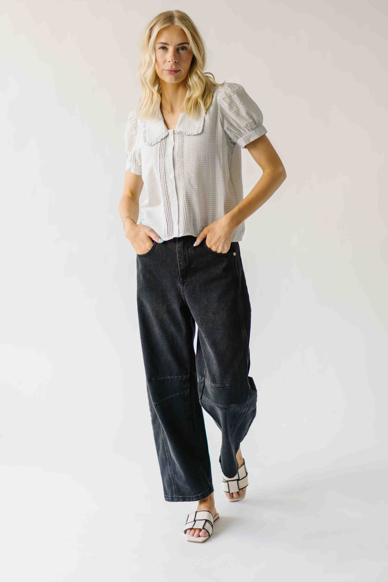 The Morley Collared Blouse in Ivory + Blue Check