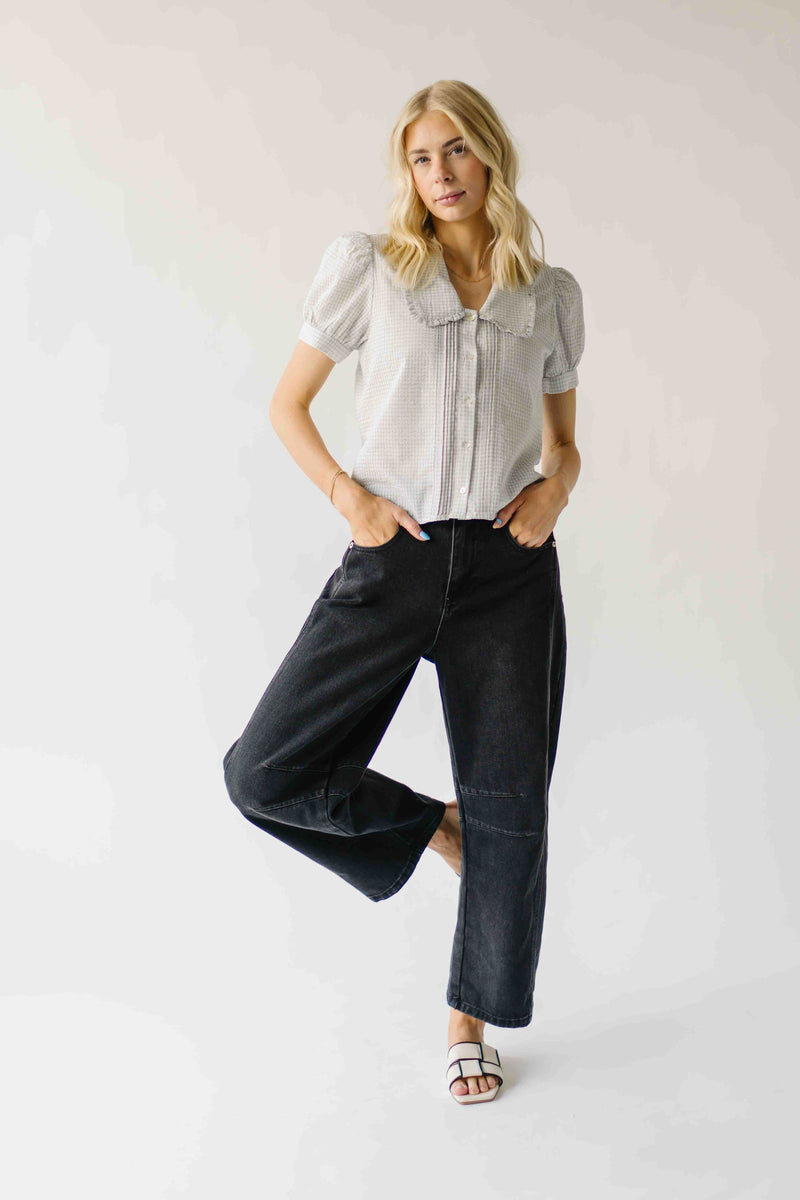 The Morley Collared Blouse in Ivory + Blue Check