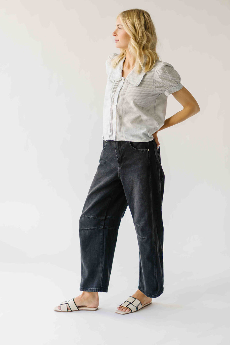 The Morley Collared Blouse in Ivory + Blue Check