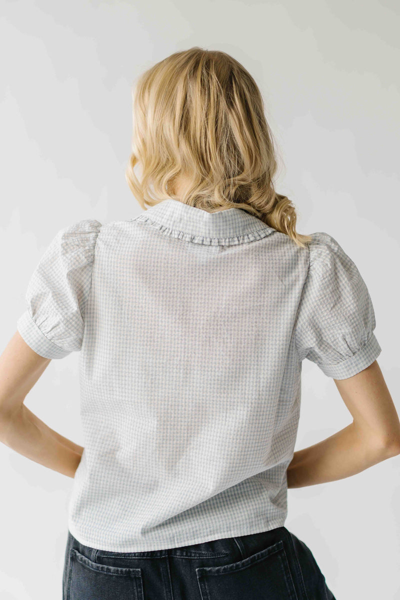 The Morley Collared Blouse in Ivory + Blue Check