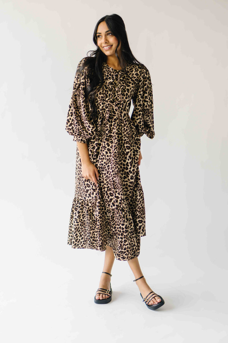 The Sunderman Leopard Midi Dress in Taupe