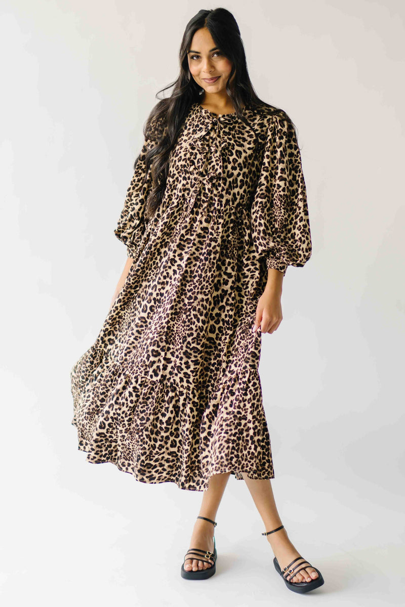The Sunderman Leopard Midi Dress in Taupe