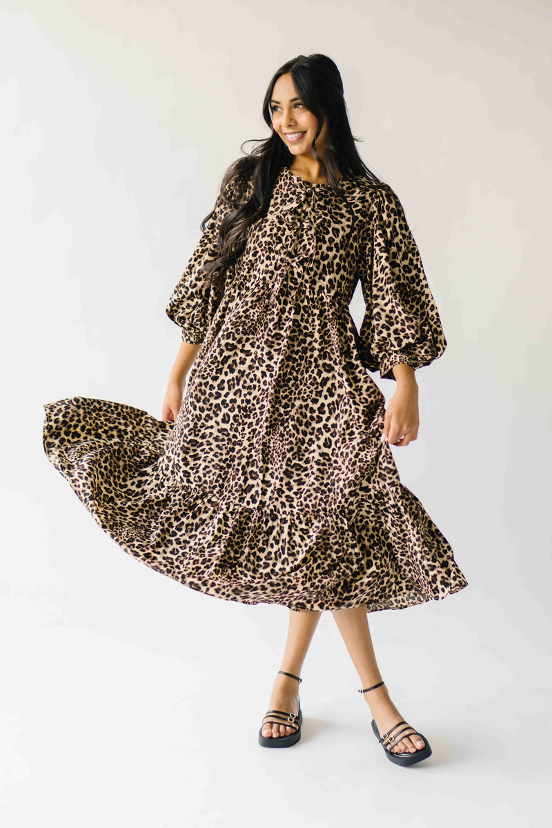 The Sunderman Leopard Midi Dress in Taupe