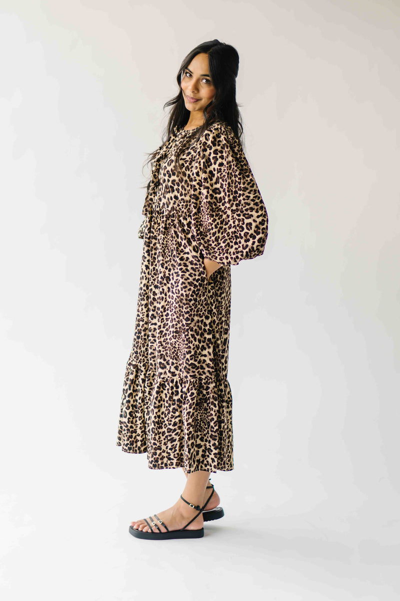 The Sunderman Leopard Midi Dress in Taupe