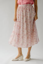 The Thaxton Floral Tiered Midi Skirt in Blush