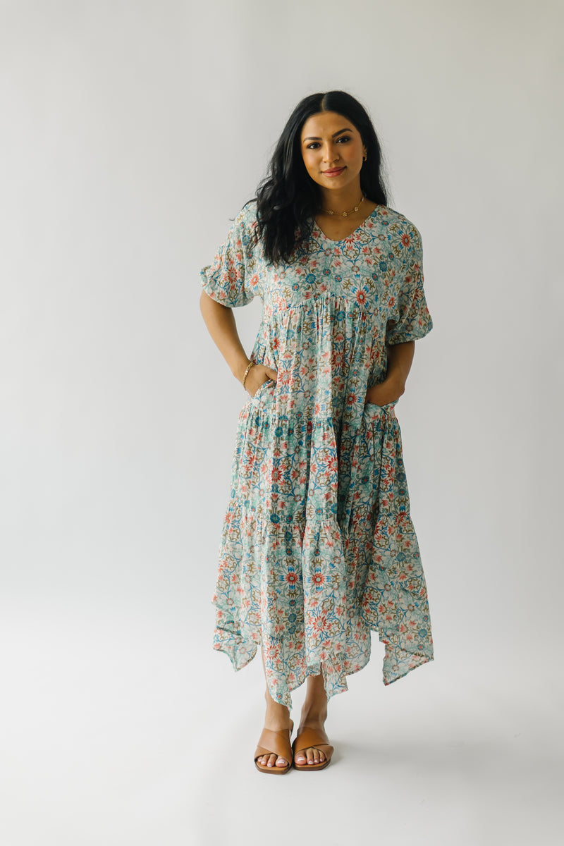 The Kennette Patterned Midi Dress in Sage Floral