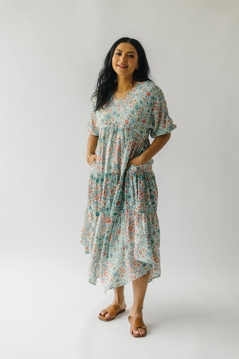 The Kennette Patterned Midi Dress in Sage Floral