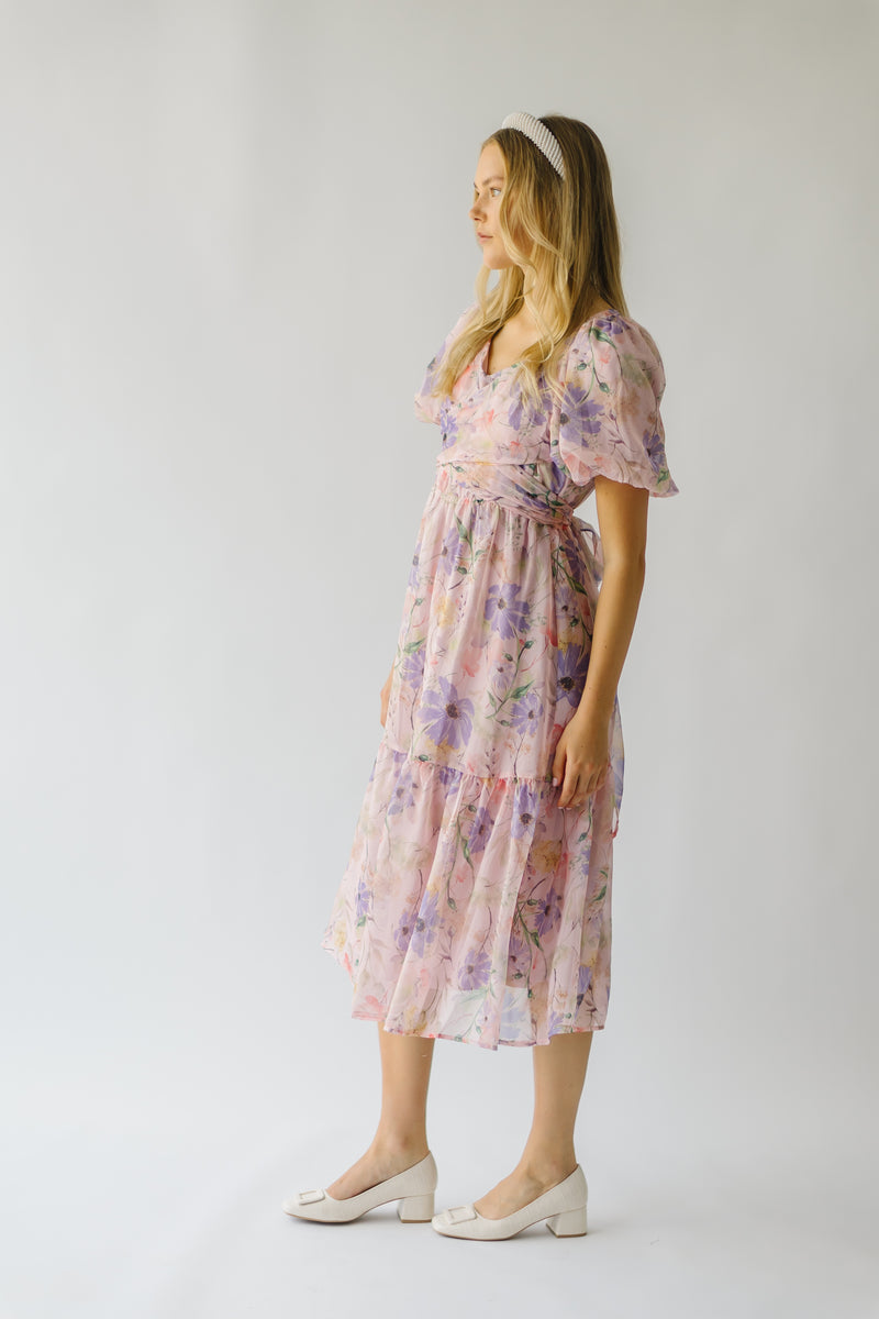 The Mullen Organza Wrap Midi Dress in Blush