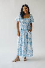 The Bertrand Textured Midi Dress in Blue Floral