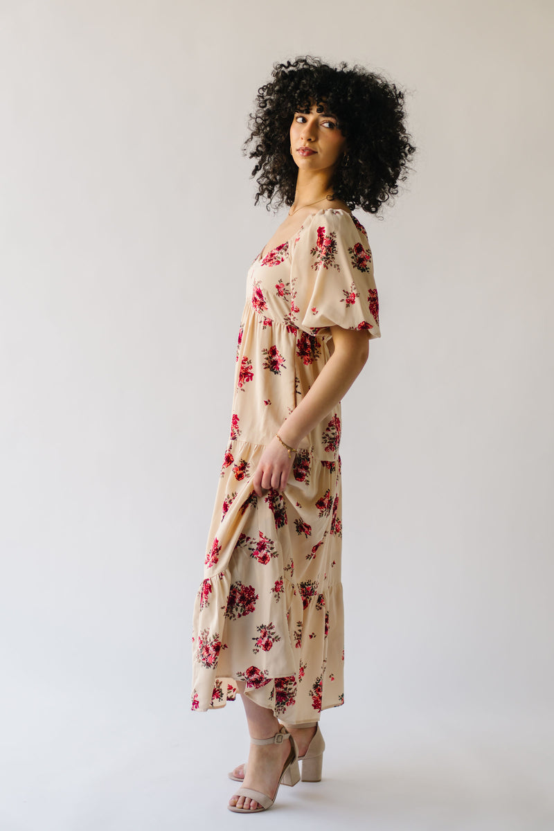 The Scavetta Floral Midi Dress in Beige Multi