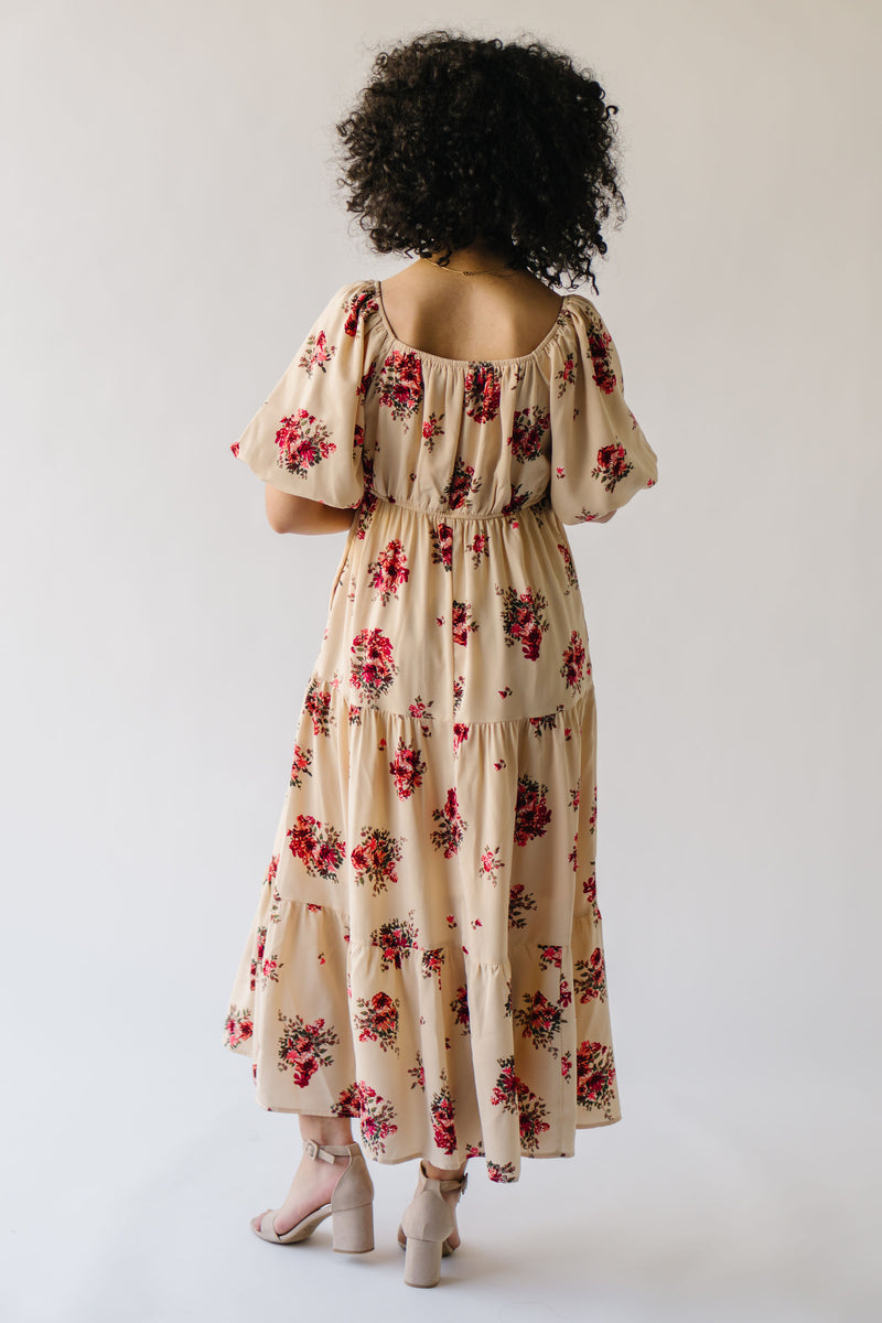 The Scavetta Floral Midi Dress in Beige Multi